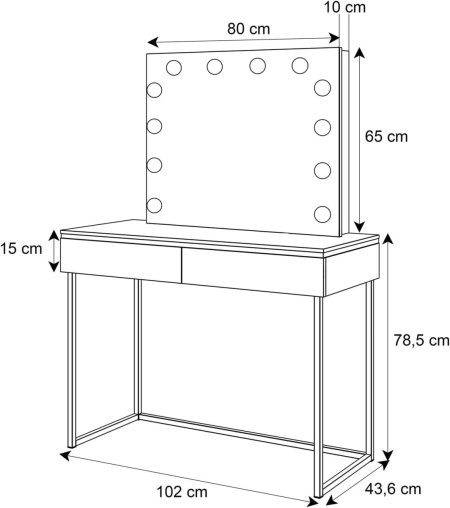 Masuta machiaj cu Oglinda LED si 2 Sertare pentru Cosmetice, Set Masa toaleta 102 cm, masuta cosmetica, vanity - SEC212 - Img 2