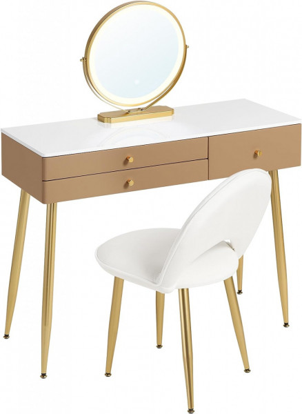 Masuta machiaj cu Oglinda LED si 3 Sertare pentru Cosmetice, Set Masa toaleta 100 cm, Alb, masuta cosmetica, vanity - SEM233 - Img 2