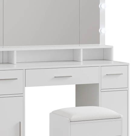 Masuta machiaj cu Oglinda LED si 3 Sertare pentru Cosmetice, Set Masa toaleta 110 cm, Alb, masuta cosmetica, vanity - SEA809 - Img 5