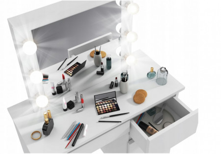 Masuta machiaj cu Oglinda LED si 4 Sertare pentru Cosmetice, Alb, masuta cosmetica, vanity - SEA512 - Img 2