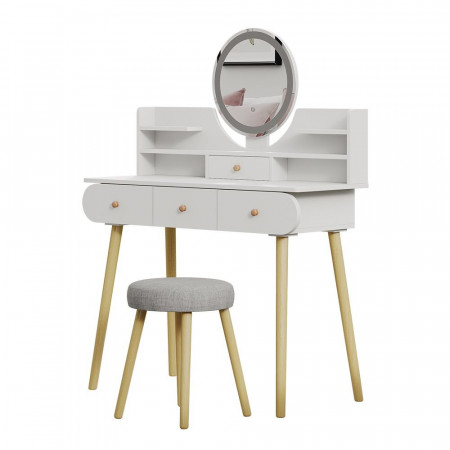 Masuta machiaj cu Oglinda LED si 4 Sertare pentru Cosmetice, Set Masa toaleta 100 cm, Alb, masuta cosmetica, vanity - SEA450 - Img 2