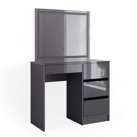 Masuta machiaj cu Oglinda LED si 4 Sertare pentru Cosmetice, Set Masa toaleta 90 cm, Gri, masuta cosmetica, vanity - SEG222 - Img 2