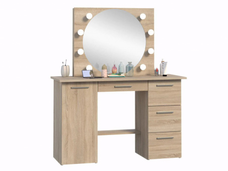 Masuta machiaj cu Oglinda LED si 4 Sertare pentru Cosmetice, Set Masa toaleta 120 cm, masuta cosmetica, vanity - SEM513 - Img 4