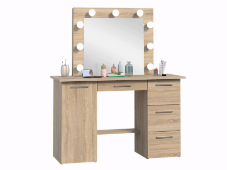 Masuta machiaj cu Oglinda LED si 4 Sertare pentru Cosmetice, Set Masa toaleta 120 cm, masuta cosmetica, vanity - SEM515 - Img 4