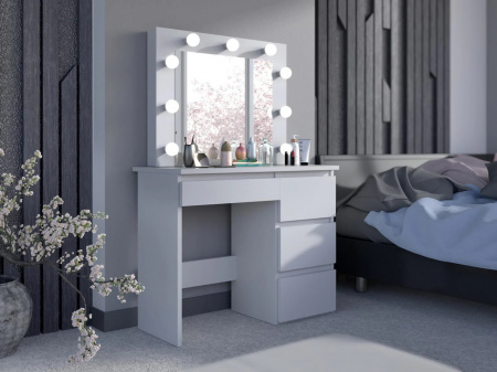 Masuta machiaj cu Oglinda LED si 4 Sertare pentru Cosmetice, Set Masa toaleta 94 cm, Alb, masuta cosmetica, vanity - SEA548 - Img 7