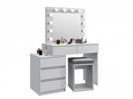 Masuta machiaj cu Oglinda LED si 5 Sertare pentru Cosmetice, Set Masa toaleta 112 cm, Alb, masuta cosmetica, vanity - SEA539 - Img 2