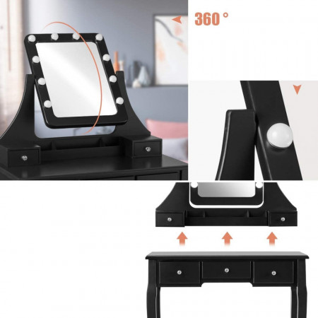 Masuta machiaj cu Oglinda LED si 5 Sertare pentru Cosmetice, Set Masa toaleta 80 cm, masuta cosmetica, vanity - SEN236 - Img 3