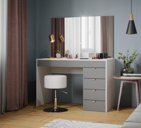 Masuta machiaj cu Oglinda LED si 5 Sertare pentru Cosmetice, Set Masa toaleta 115 cm, Alb, masuta cosmetica, vanity - SEA445 - Img 2