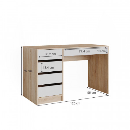 Masuta machiaj cu Oglinda LED si 5 Sertare pentru Cosmetice, Set Masa toaleta 120 cm, Alb, masuta cosmetica, vanity - SEM238 - Img 6