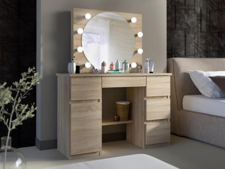 Masuta machiaj cu Oglinda LED si 5 Sertare pentru Cosmetice, Set Masa toaleta 120 cm, masuta cosmetica, vanity - SEM519 - Img 6