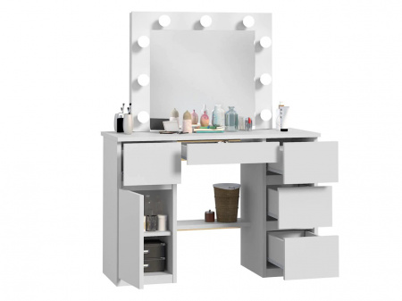 Masuta machiaj cu Oglinda LED si 5 Sertare pentru Cosmetice, Set Masa toaleta 120 cm, Alb, masuta cosmetica, vanity - SEA546 - Img 4