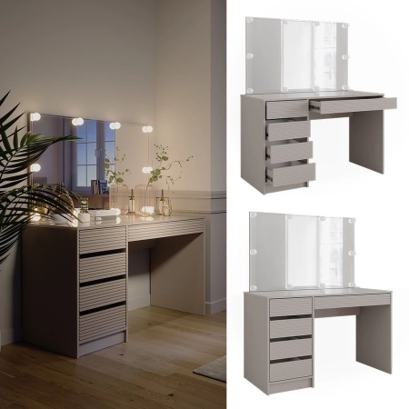 Masuta machiaj cu Oglinda LED si 5 Sertare pentru Cosmetice, Set Masa toaleta 120 cm, masuta cosmetica, vanity - SEC213 - Img 3
