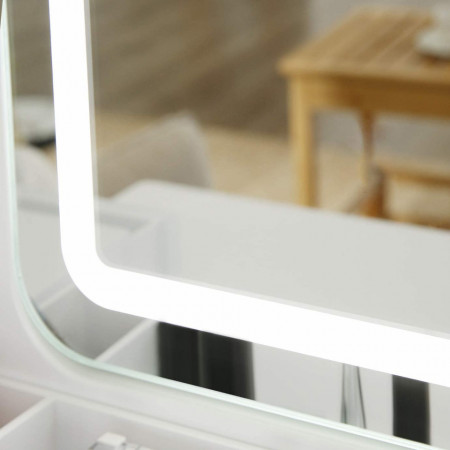 Masuta machiaj cu Oglinda LED si 5 Sertare pentru Cosmetice, Set Masa toaleta 80 cm, Alb, masuta cosmetica, vanity - SEA338 - Img 4