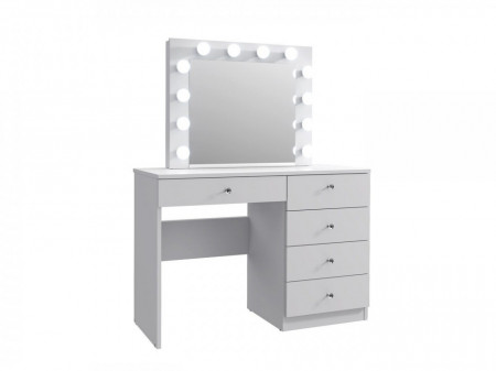 Masuta machiaj cu Oglinda LED si 5 Sertare pentru Cosmetice, Set Masa toaleta 110 cm, Alb, masuta cosmetica, vanity - SEA534 - Img 6