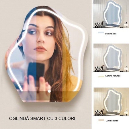 Masuta machiaj cu Oglinda LED si 6 Sertare pentru Cosmetice, Set Masa toaleta 100 cm, Alb, masuta cosmetica, vanity - SEA164 - Img 2