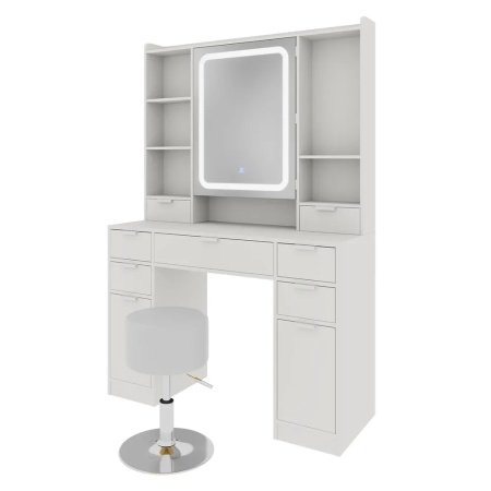 Masuta machiaj cu Oglinda LED si 7 Sertare pentru Cosmetice, Set Masa toaleta 105 cm, Alb, masuta cosmetica, vanity - SEA810 - Img 8