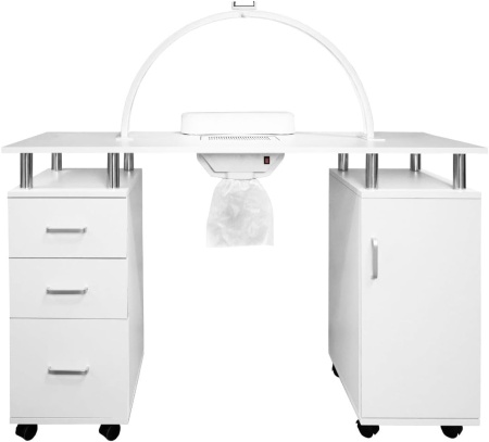 Masuta manichiura, 120 cm, masa cosmetica cu Aspirator incorporat, pernita - Alb - MANIA5 - Img 5