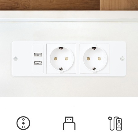 NOA48 - Set 2x Noptiere albe 38x28x66 cm, cu 2 sertare, priza, USB, dormitor - Alb-Auriu - Img 6