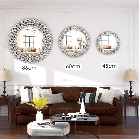 OGG207 - Oglinda ornamentala 45 / 60 / 86 cm, pentru perete, dormitor, living - Argintie - Img 5