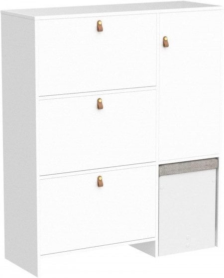PANA18 - Pantofar 95 cm, 3 compartimente si un dulap, pantofare, depozitare pantofi, mobilier hol cu taburet- Alb - Img 5