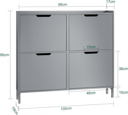 PANG6 - Pantofar 100 cm foarte ingust, 4 compartimente, pantofare, depozitare pantofi, mobilier hol - Gri - Img 7