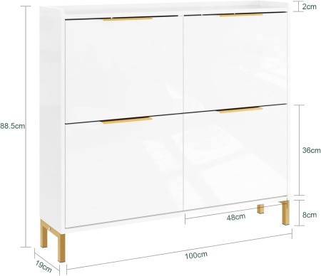 Pantofar alb lucios, 100 cm foarte ingust, 4 compartimente, pantofare, depozitare pantofi, mobilier hol - PANA37 - Img 3