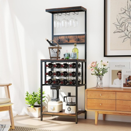 RVI6 - Rafturi Vin, 54 cm, depozitare vin, raft stil industrial, bucatarie, living, dining - Negru - Maro - Img 6
