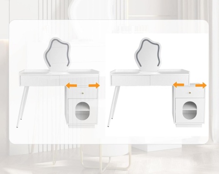 Set Masa toaleta alba, 100 cm cosmetica machiaj, oglinda cu LED, masuta vanity cu Riflaj - SEA490 - Img 3