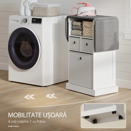 2 in 1 Comoda si Masa Calcat cu 3 cosuri si raft, 54 cm - Alb - Gri - COA3 - Img 6