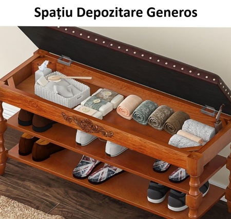 BAM17 - Bancuta hol, 100 cm, banca dormitor, bancheta lemn vopsit cu spatiu depozitare - Maro - Img 3