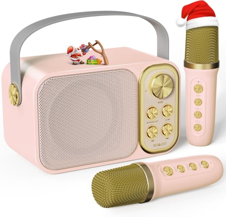 CADC1 - Set Sistem Mini Karaoke si 2 Mini Microfoane, Jucarii copii, Cadou pentru Craciun, Petreceri in familie - Roz
