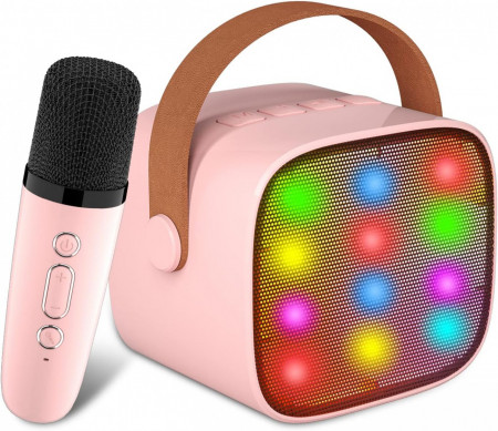 CADC5 - Set Sistem Mini Karaoke si 1 Mini Microfoan, Jucarii copii, Cadou pentru Craciun, Petreceri in familie - Roz