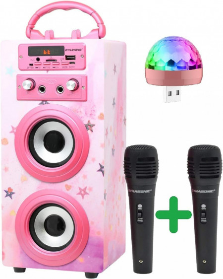 CADC9 - Set Sistem Mini Karaoke si 2 Mini Microfoane, Jucarii copii, Cadou pentru Craciun, Petreceri in familie - Roz
