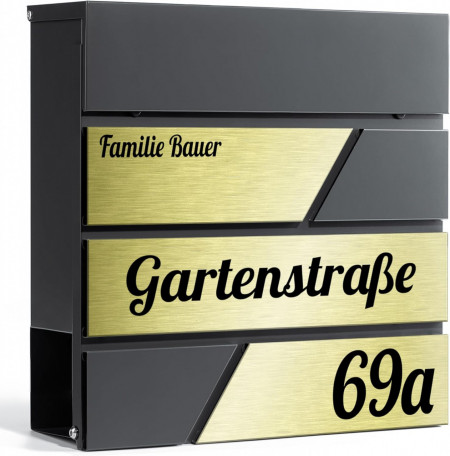 CPG6 - Cutie postala personalizata, cutie de scrisori, metalica, stil industrial - Gri - Auriu