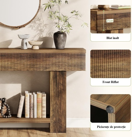 MAM30 - Masa Consola, 140 cm, masuta hol cu Front Riflat, living, dining, dormitor - Maro - Img 2
