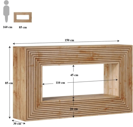 MAM31 - Masa Consola, 150 cm, masuta hol cu Front Riflat, living, dining, dormitor - Maro - Img 2