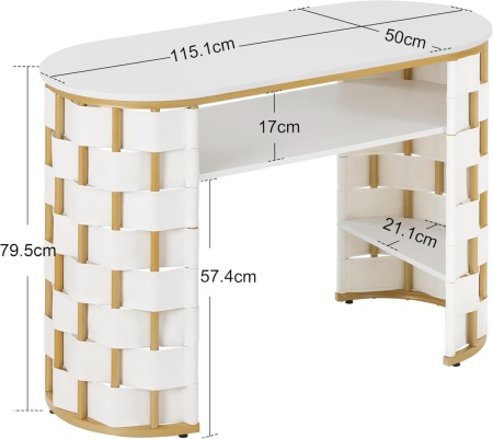MANIAU2 - Masuta manichiura, 115 cm, masa cosmetica ovala pentru salon - Alba - Auriu - Img 3