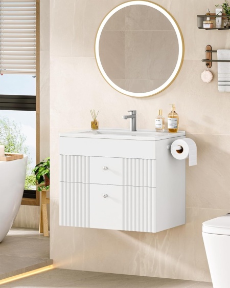 Masca de Chiuveta suspendata, 60 cm cu lavoar ceramic si Riflaj - Mobilier Baie VELORA - Img 4