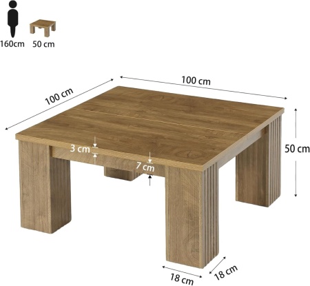 Masuta de cafea patrata, 100 cm, masa canapea Maro, Riflaj - MCM2 - Img 10