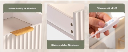Masuta machiaj 92 cm, Alba sau Maro cu Oglinda LED si 4 Sertare pentru Cosmetice, Set Masa toaleta cu 2 Prize, USB si USB-C, masuta cosmetica, vanity cu Riflaj si Rafturi - SEM26 - Img 2