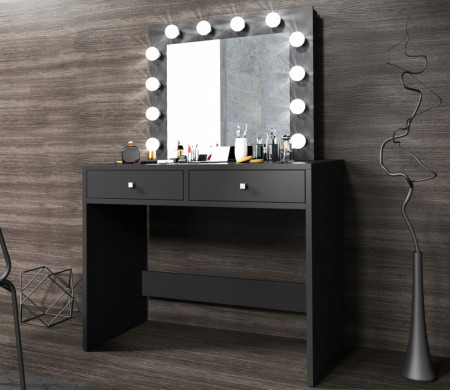 Masuta machiaj cu Oglinda LED si 2 Sertare pentru Cosmetice, Alb, masuta cosmetica, vanity - SEA504 - Img 7