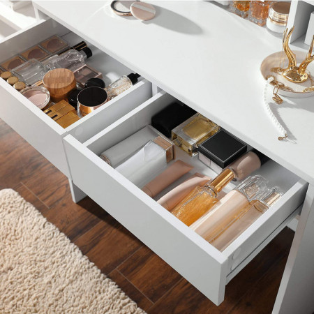 Masuta machiaj cu Oglinda LED si 2 Sertare pentru Cosmetice, Set Masa toaleta 80 cm, Alb, masuta cosmetica, vanity - SEA347 - Img 5