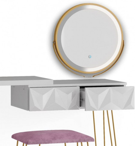 Masuta machiaj cu Oglinda LED si 2 Sertare pentru Cosmetice, Set Masa toaleta 120 cm, Alb, masuta cosmetica, vanity - SEA391 - Img 3
