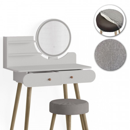 Masuta machiaj cu Oglinda LED si 2 Sertare pentru Cosmetice, Set Masa toaleta 80 cm, Alb, masuta cosmetica, vanity - SEA416 - Img 4