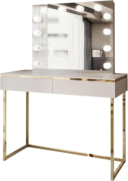 Masuta machiaj cu Oglinda LED si 2 Sertare pentru Cosmetice, Set Masa toaleta 102 cm, masuta cosmetica, vanity - SEC212 - Img 3