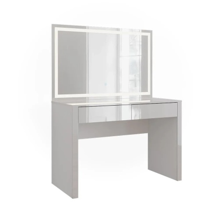 Masuta machiaj cu Oglinda LED si 2 Sertare pentru Cosmetice, Set Masa toaleta 110 cm, Alb Lucios, masuta cosmetica, vanity - SEA813 - Img 2