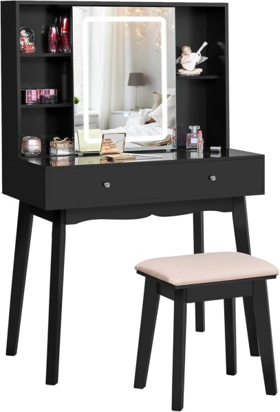 Masuta machiaj cu Oglinda LED si 2 Sertare pentru Cosmetice, Set Masa toaleta 80 cm, masuta cosmetica, vanity - SEN235 - Img 4