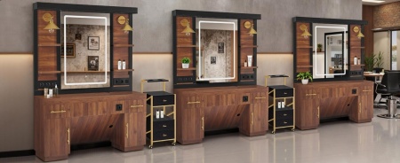 Masuta machiaj cu Oglinda LED si 2 Sertare pentru Cosmetice, Set Masa toaleta 150 cm, Negru / Maro, masuta cosmetica, vanity - SEN259 - Img 9