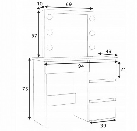 Masuta machiaj cu Oglinda LED si 4 Sertare pentru Cosmetice, Alb, masuta cosmetica, vanity - SEA512 - Img 3