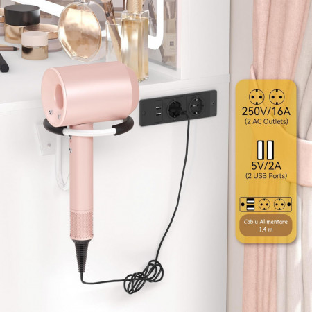 Masuta machiaj cu Oglinda LED si 4 Sertare pentru Cosmetice, Set Masa toaleta 90 cm, Alb, masuta cosmetica, vanity - SEA456 - Img 7